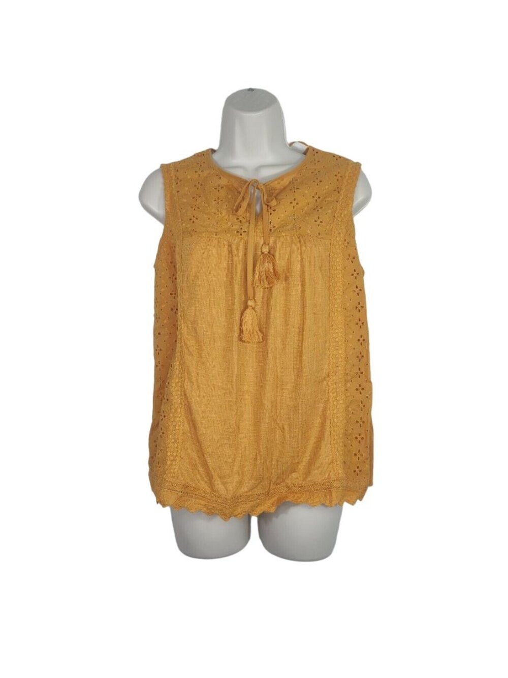 Knox Rose Eyelet Ribbed Tank Top Tassel Women Size M 8 10 Gold Sleeveless NEW